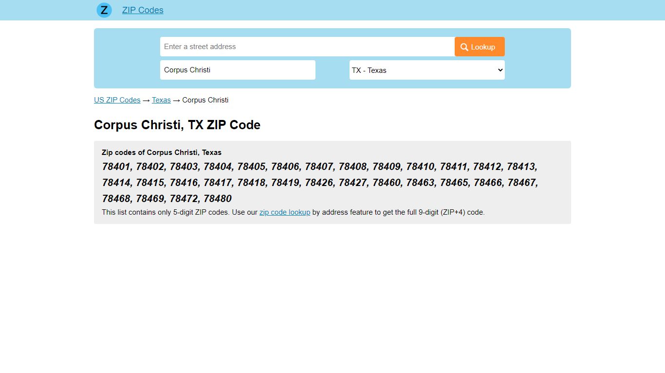 Corpus Christi, Texas ZIP Codes